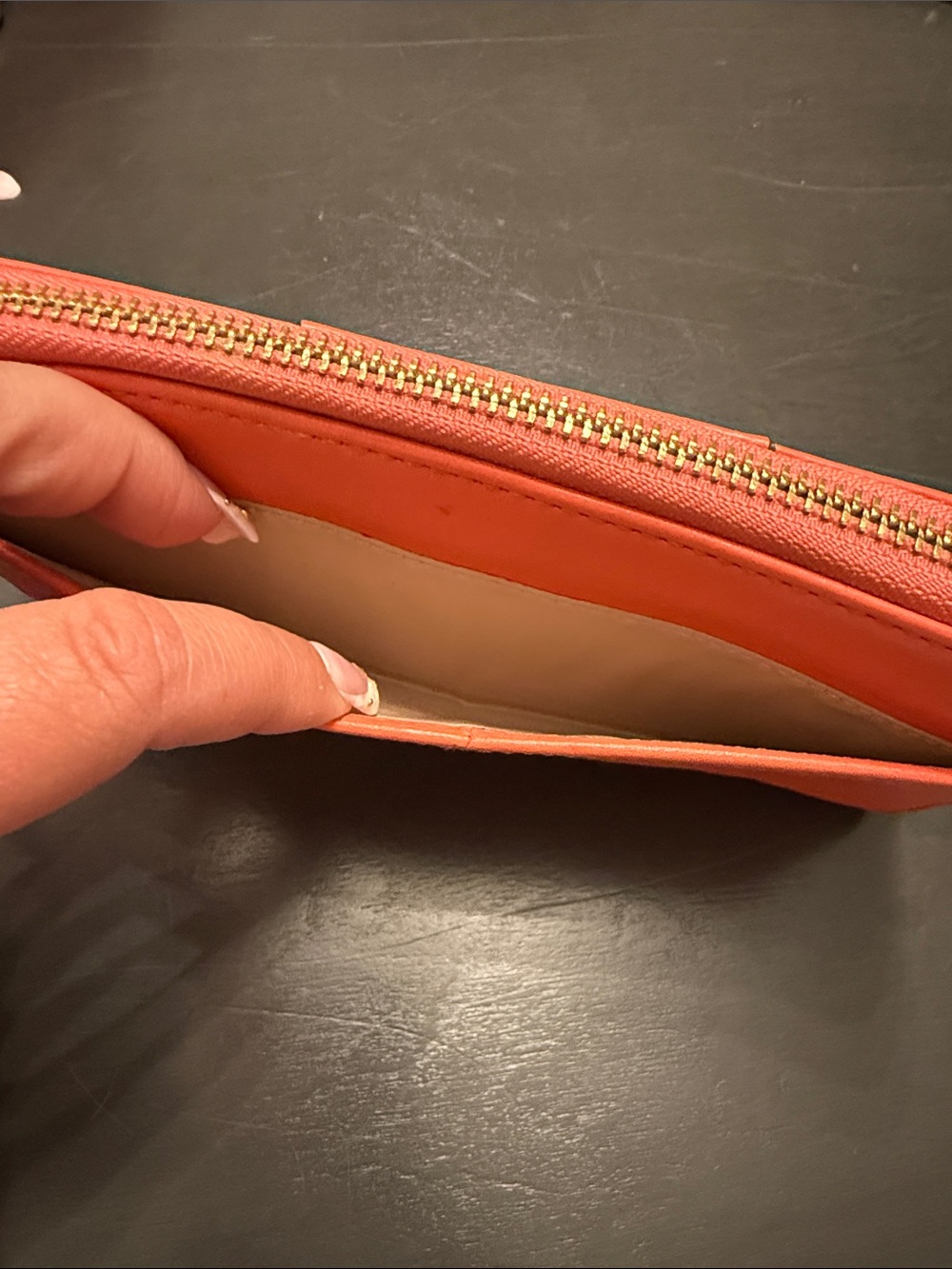 Coach Orange Leather Zip-Around Wallet with Gold Logo - Picture 3 of 5